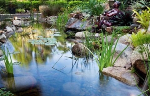 Large ecosystem pond under construction with a four metre stream