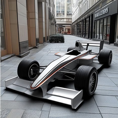 Formula One car sculpture in polished metal